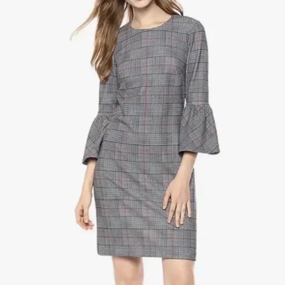 Calvin Klein Black White Houndstooth Bell sleeve Sheath
Plaid Bell Sleeve Dress